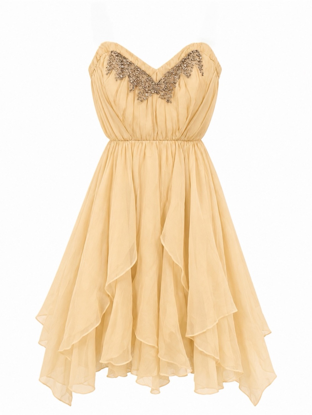 ABS by Allen Schwartz Embellished Chiffon Mini Dress Yellow Size 12